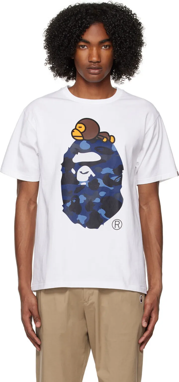 BAPE White Color Camo Milo On Big Ape T-Shirt