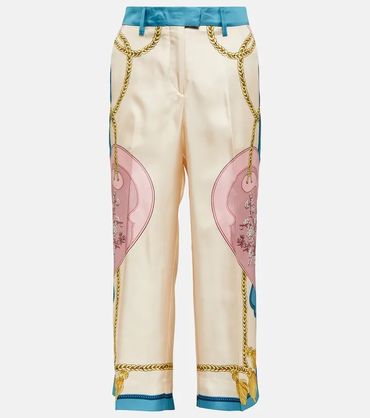 Printed high-rise cropped silk pants