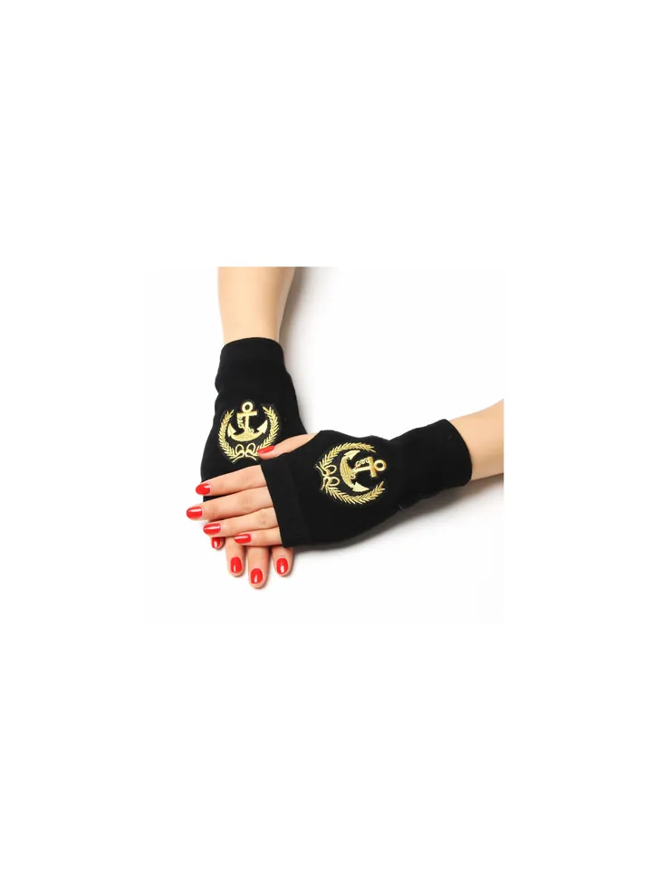 Fingerless Knit Printed Gloves