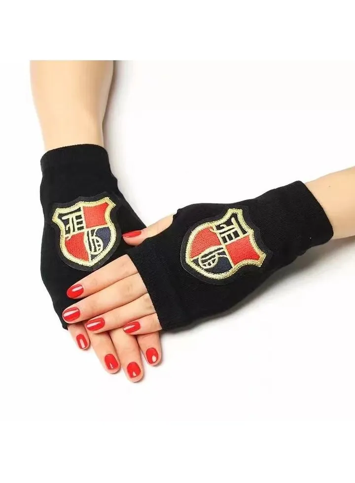 Fingerless Knit Printed Gloves