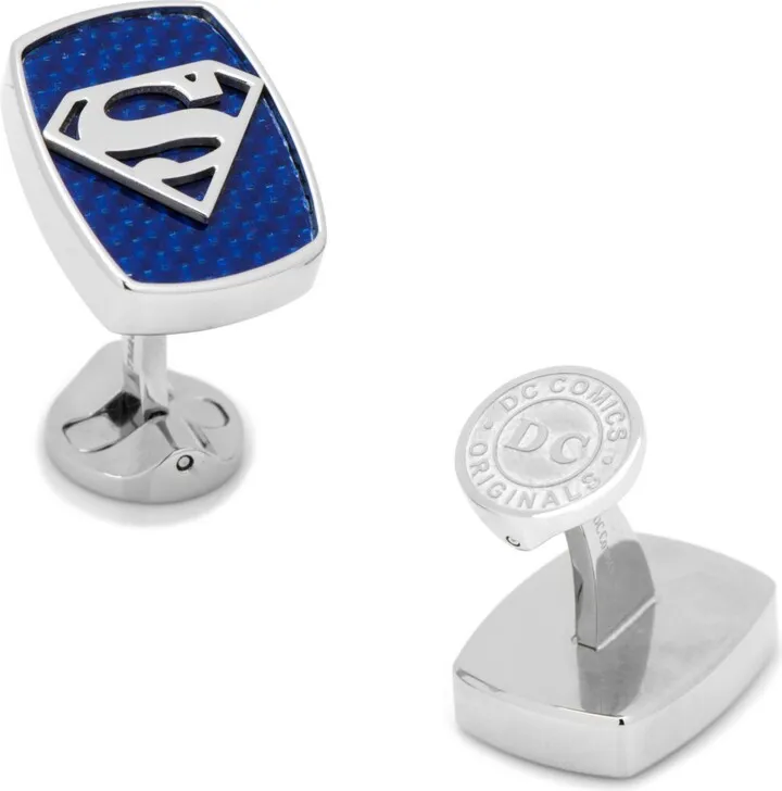 Stainless Steel Carbon Fiber Superman Cufflinks