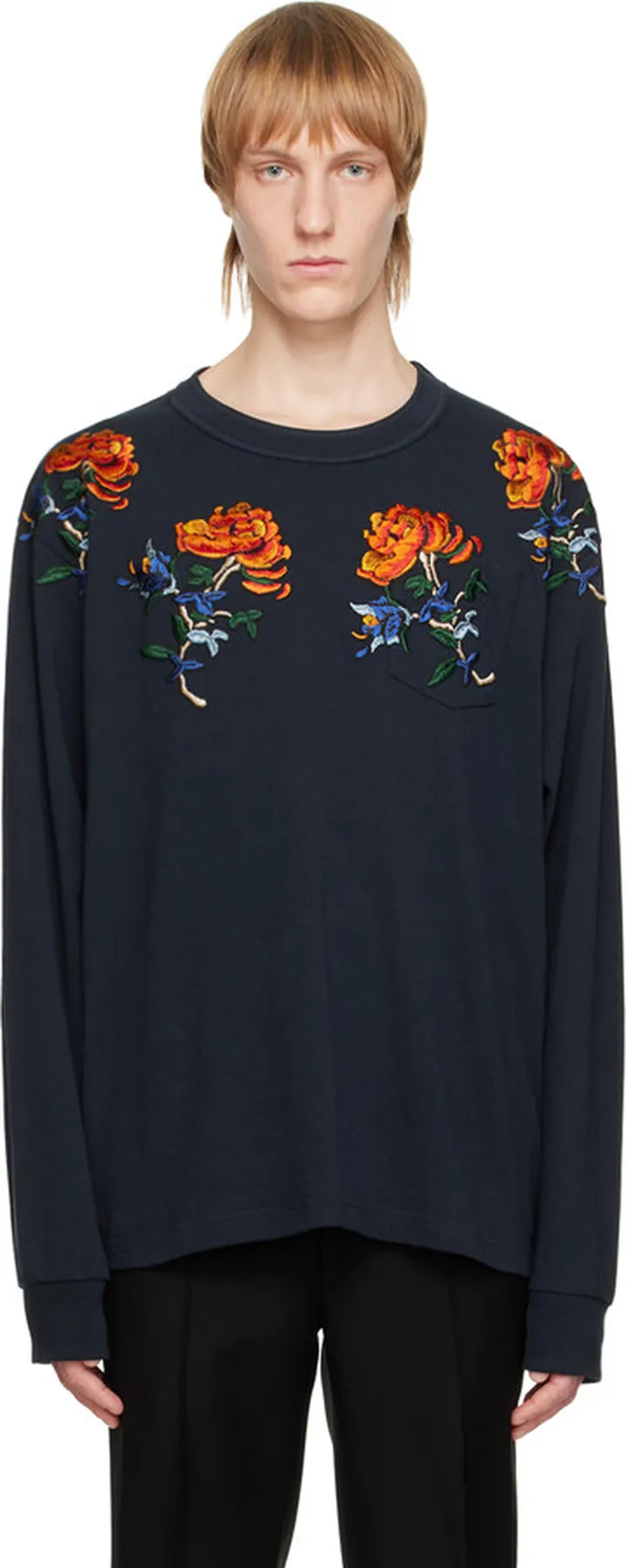 sacai Navy Embroidery Long Sleeve T-Shirt