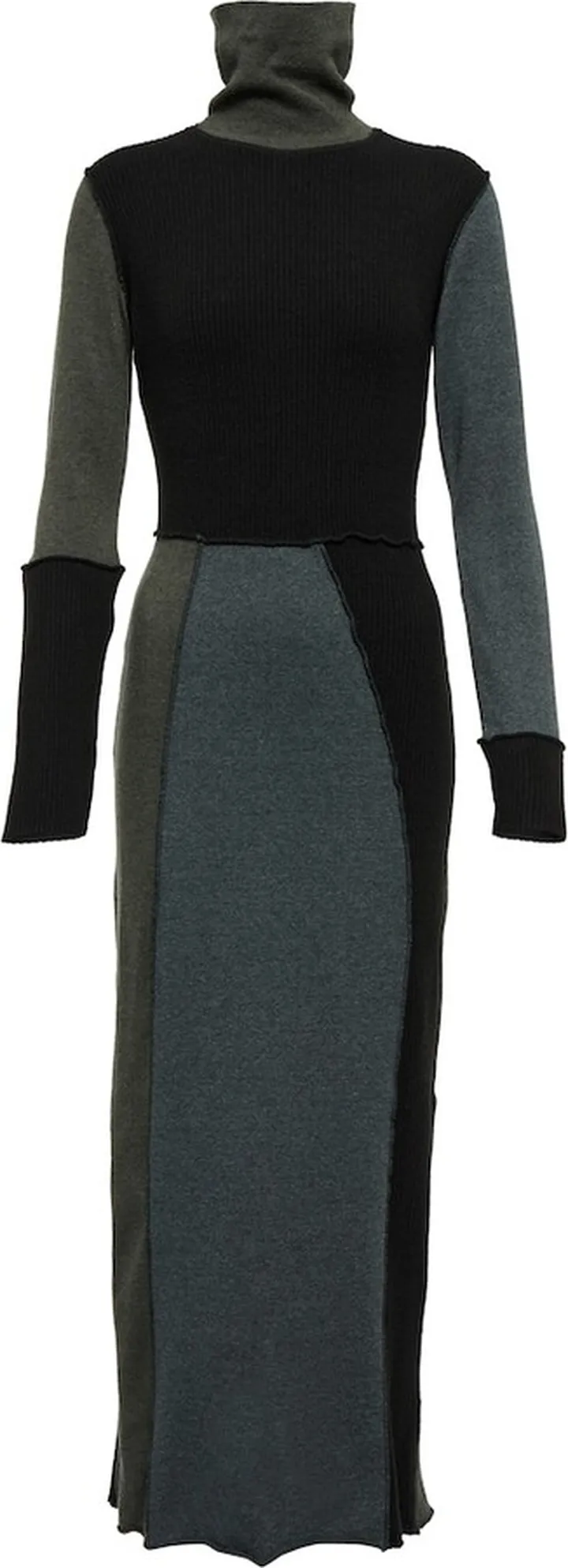 Colorblocked cotton and wool midi dress