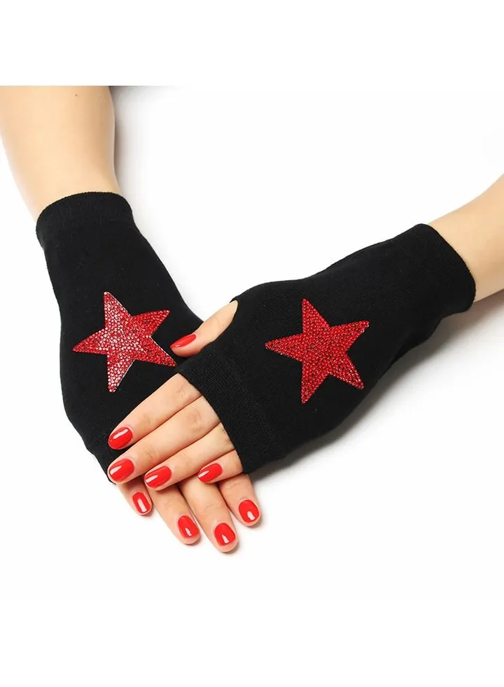 Fingerless Knit Printed Gloves