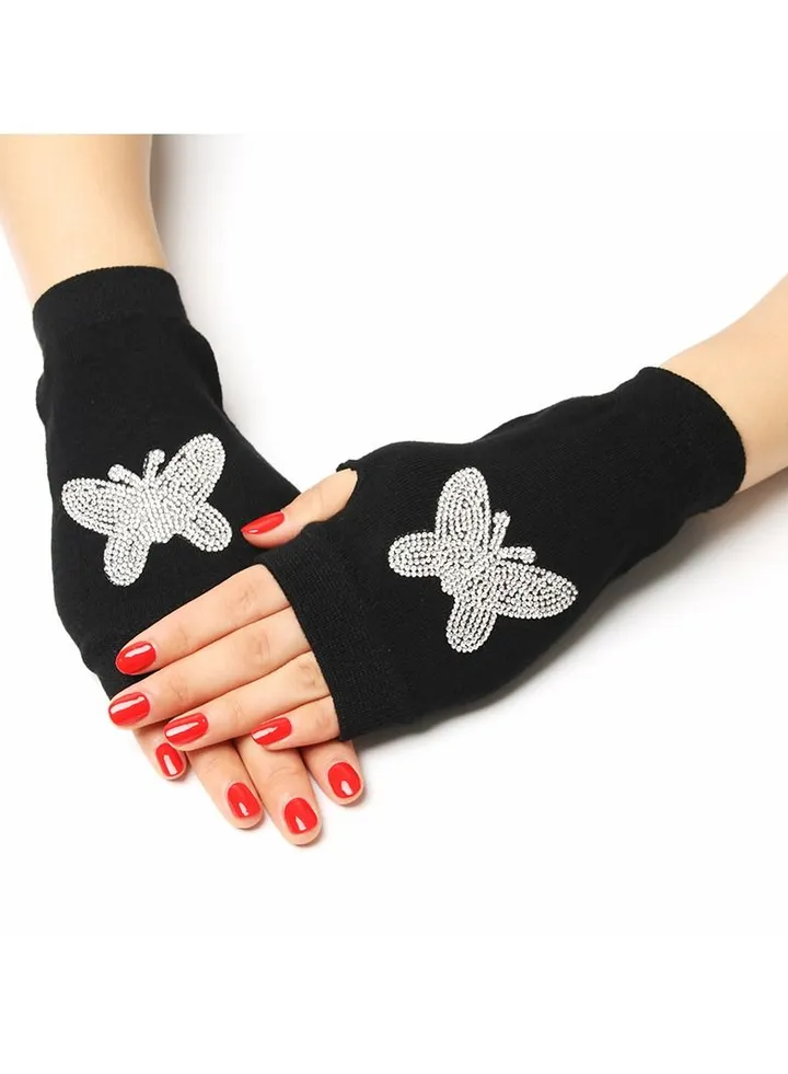 Fingerless Knit Printed Gloves