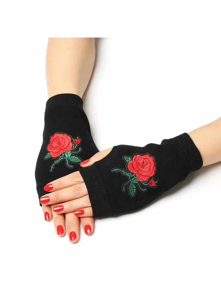 Fingerless Knit Printed Gloves