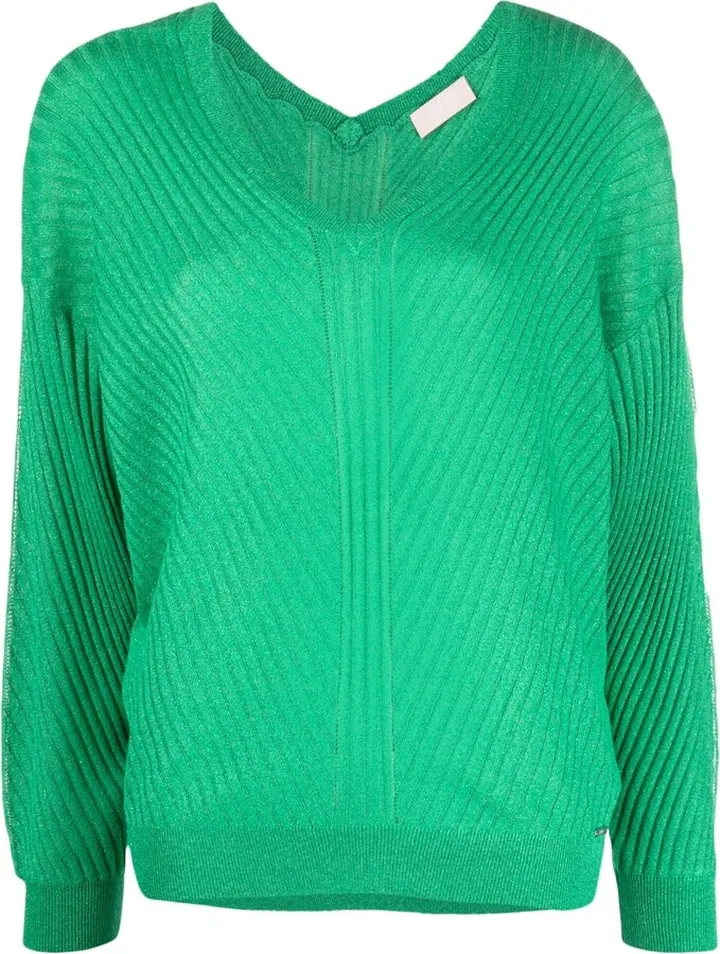 ribbed-knit V-neck jumper
