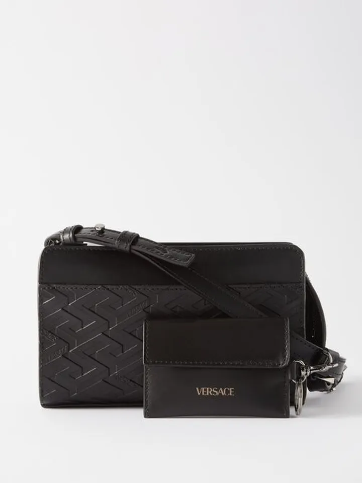 La Greca-embossed Leather Cross-body Bag