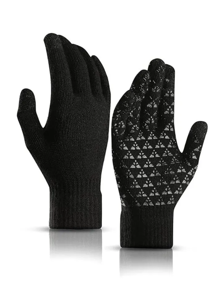 1 Pairs of Winter Knit Gloves for Men with Upgraded Touch Screen Anti-Slip Gloves