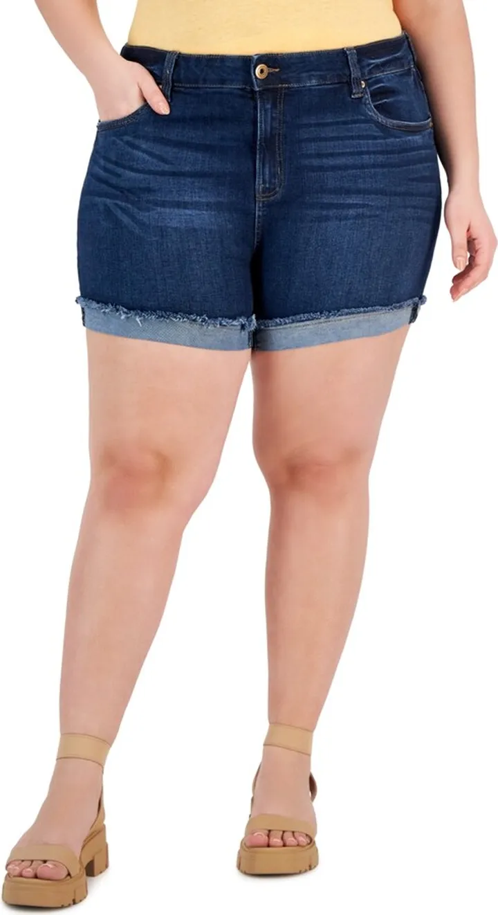 Celebrity Pink Trendy Plus Size Frayed Cuffed Denim Shorts