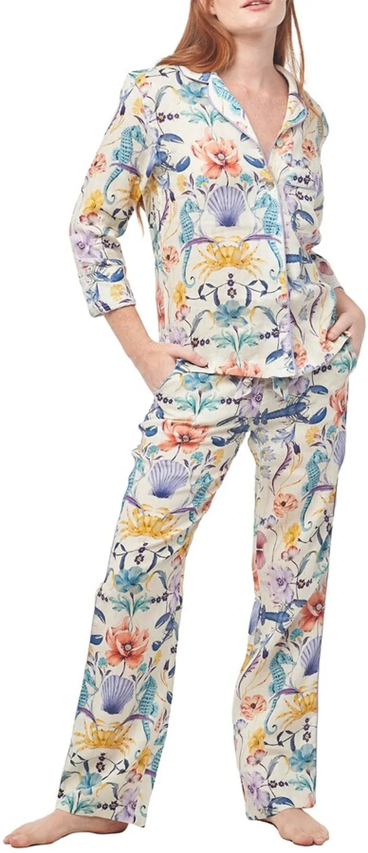 Nina Seahorses Linen Pajamas