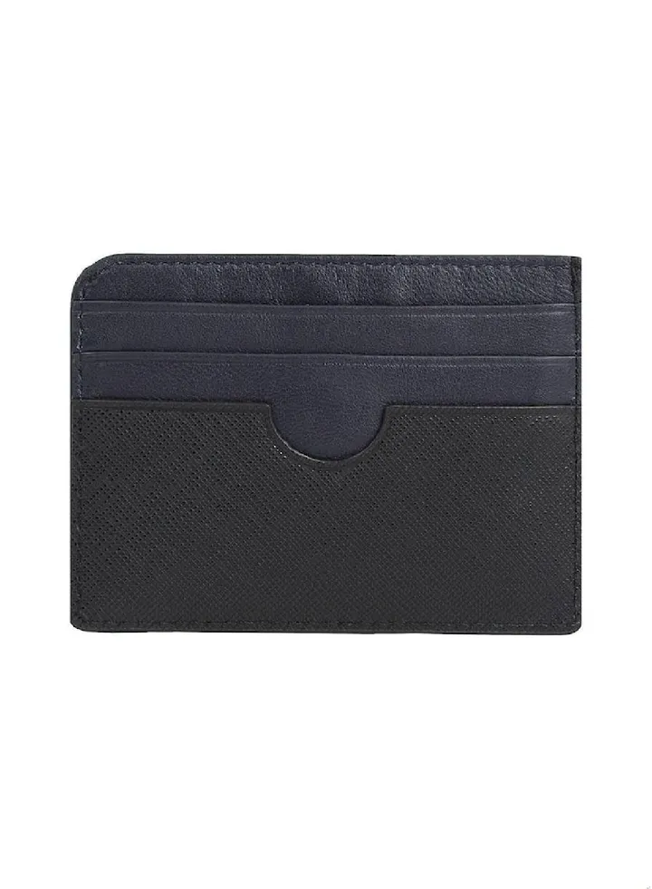 Men's Leather Logo Credit Card Holder - Saffiano leather, Black