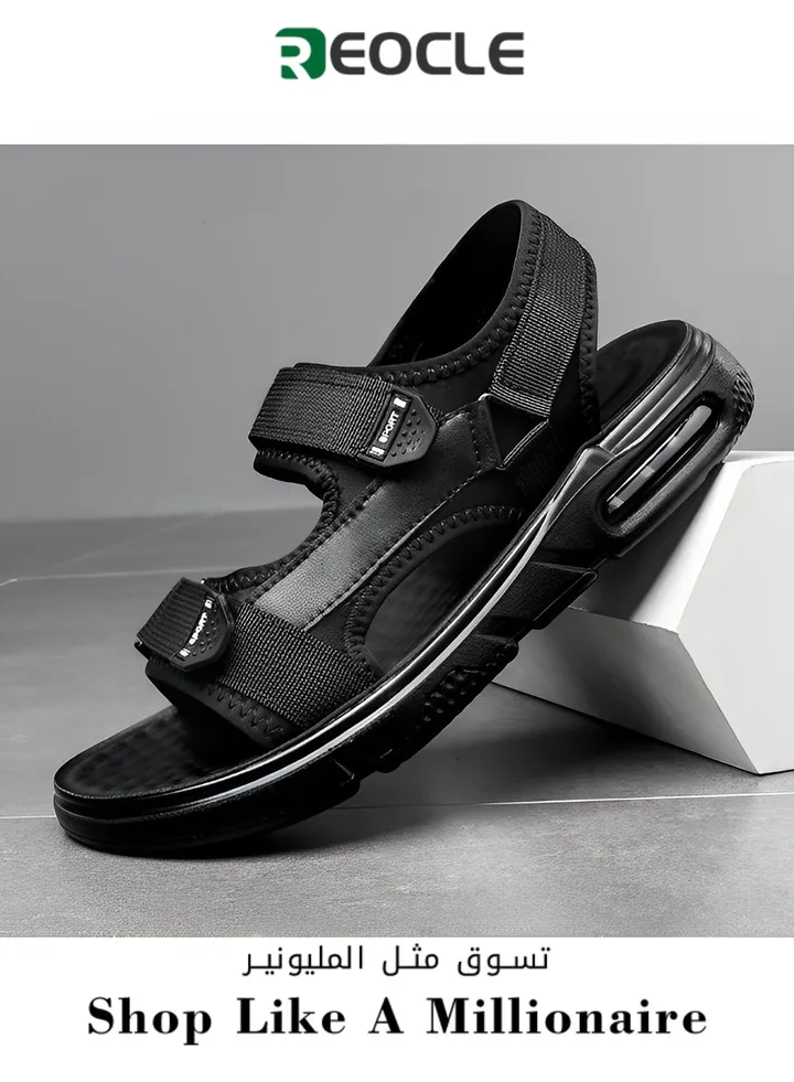 Men's Sandals WovenSoft Sole Black Woven Summer Sandals Hiking Beach Sport Outdoor Sandals Outdoor Leather Closed Toe Beach Shoes