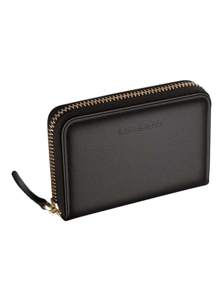 Leather Walle With Zipper Black