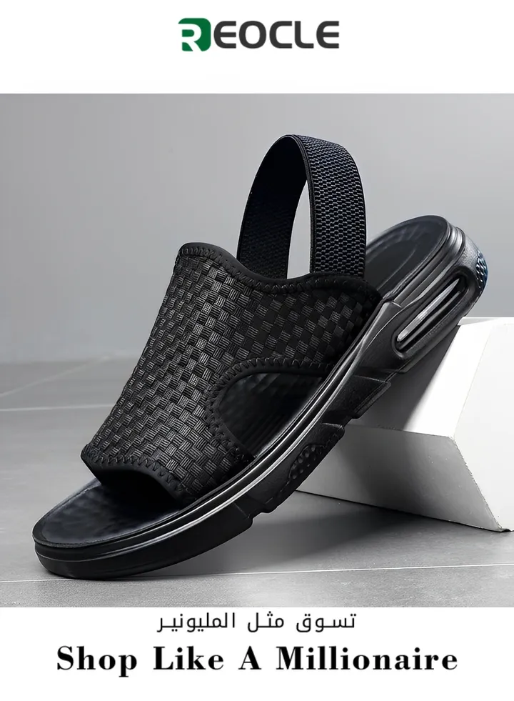 Men's Sandals WovenSoft Sole Black Woven Summer Sandals Hiking Beach Sport Outdoor Sandals Outdoor Leather Closed Toe Beach Shoes