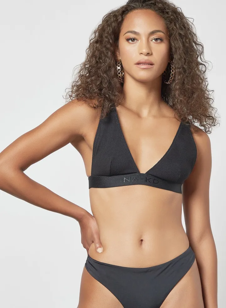Ribbed Triangle Bra Black