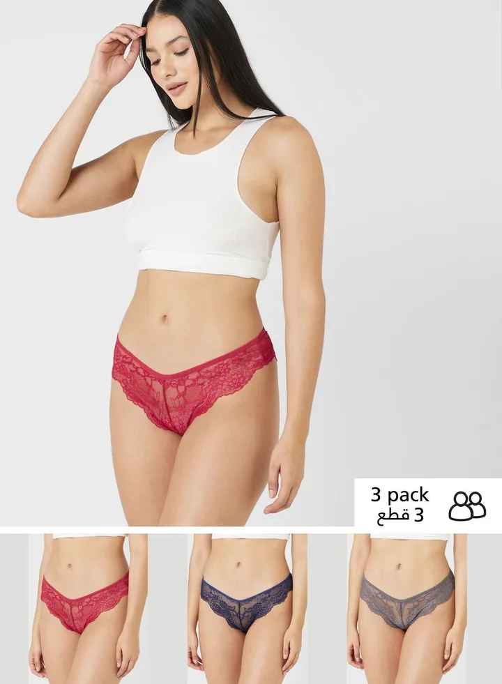 3 Pack Lace Cheeky Briefs