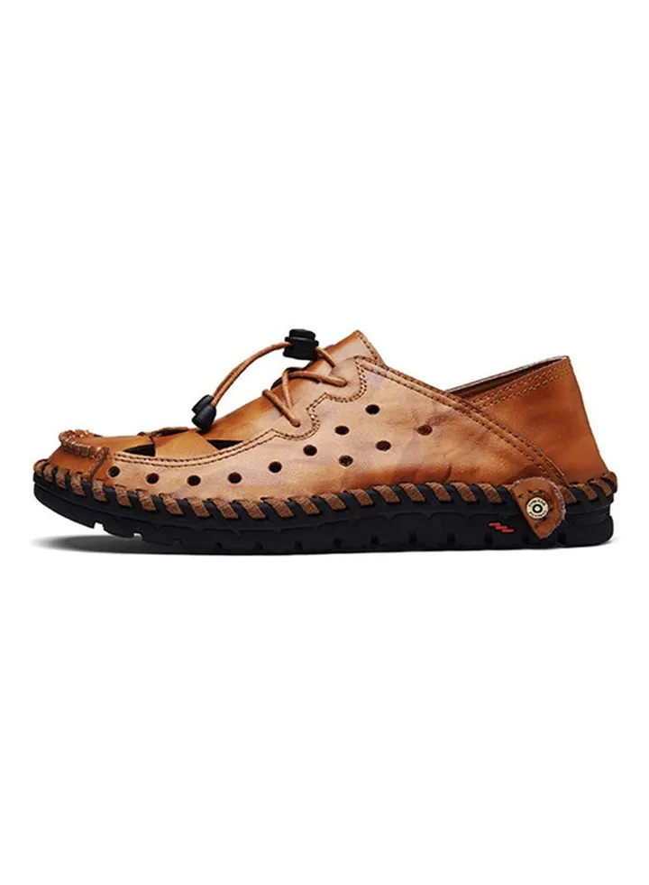 Leather Flat Sandals Brown