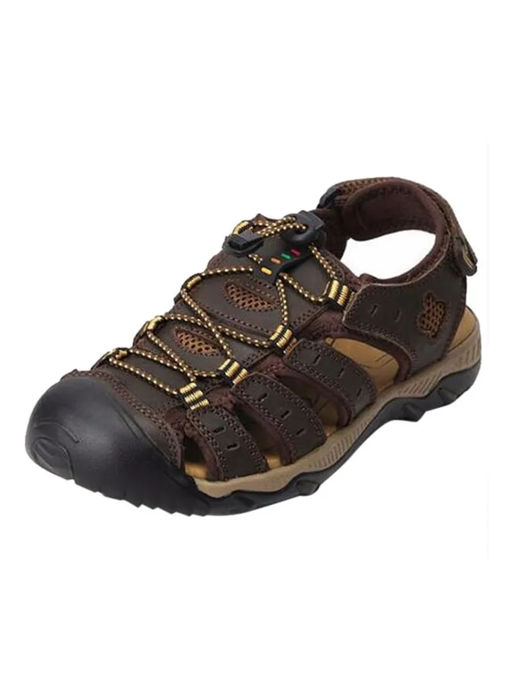 Leather Closed Toe Casual Sandals Dark Brown