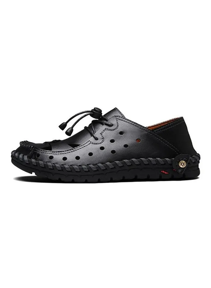 Leather Flat Sandals Black