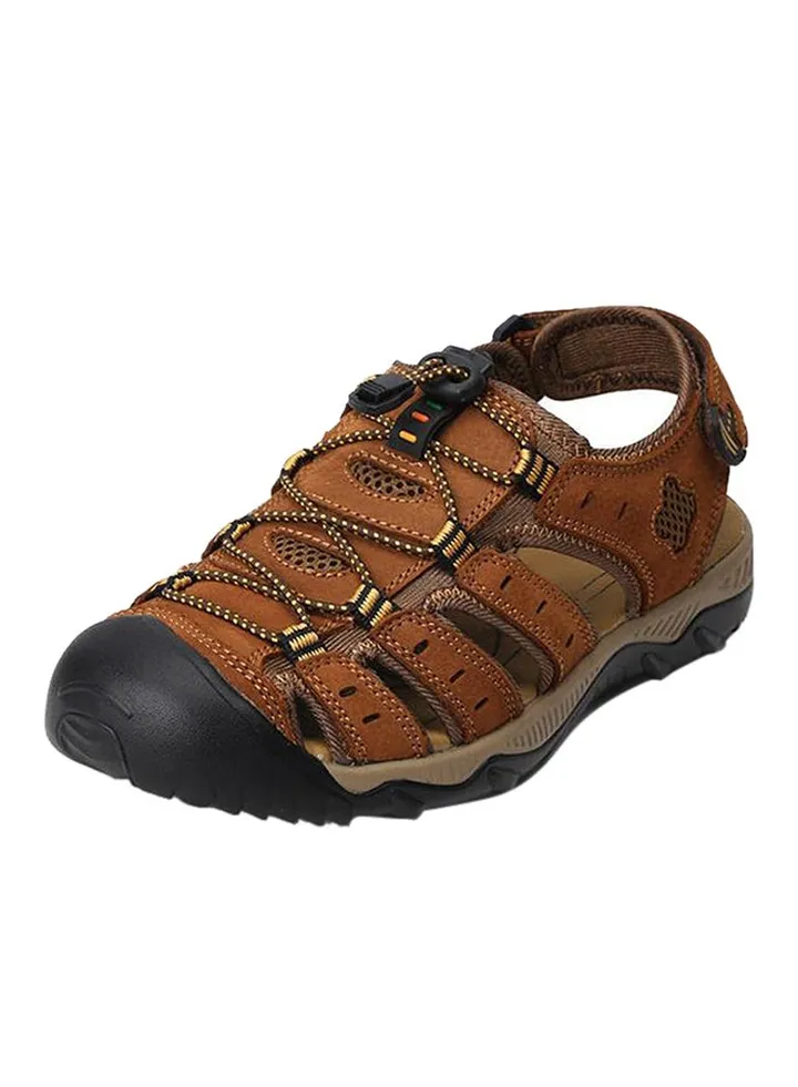 Leather Closed Toe Casual Sandals Light Brown