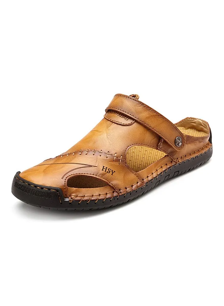 Leather Classic Slides Light Brown/Yellow