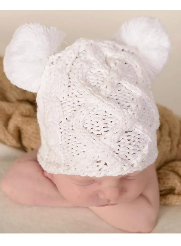 Baby Warm Bear Knitted Hat White