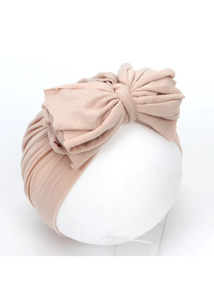 Newborn Cotton Bowtie Pullover Hat Beige
