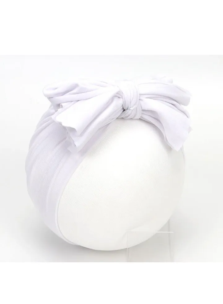 Newborn Cotton Bowtie Pullover Hat White