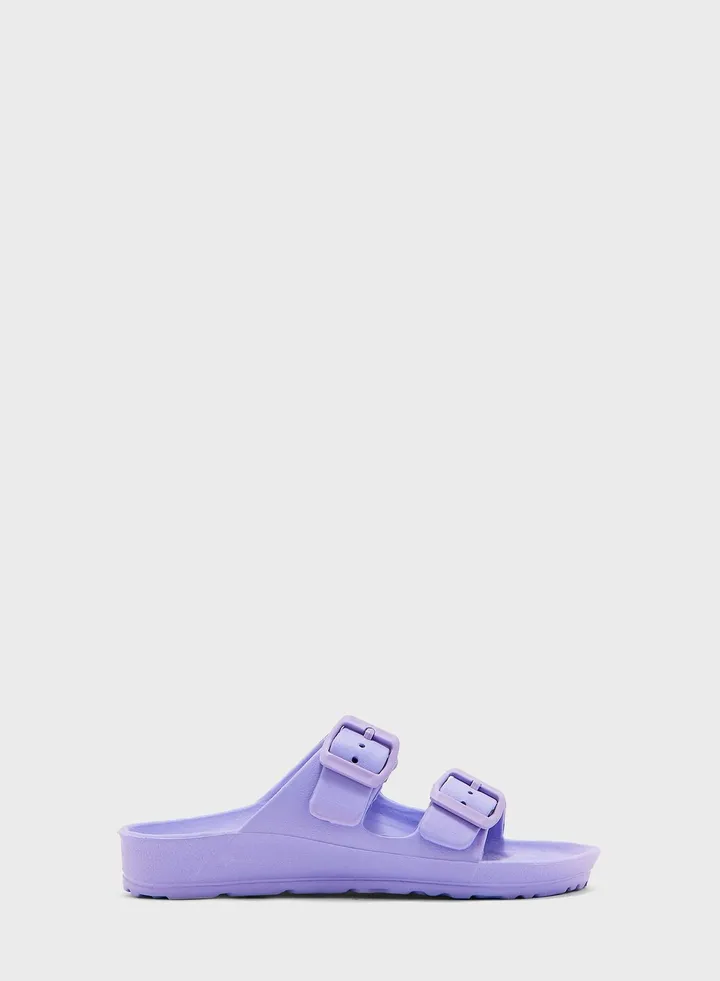 Girl Eva Double Band Buckled Slippers