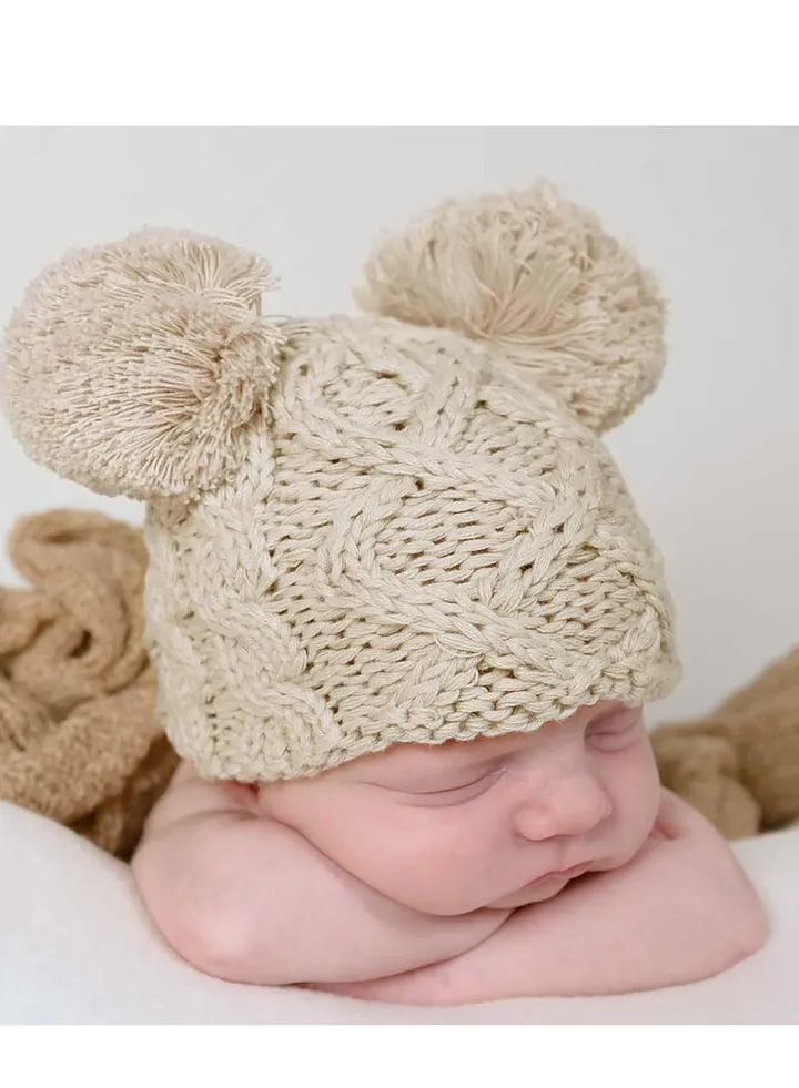 Baby Warm Bear Knitted Hat Beige