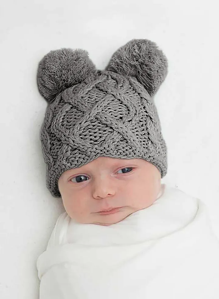 Baby Warm Bear Knitted Hat Grey