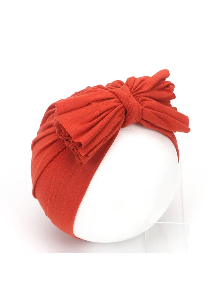 Newborn Cotton Bowtie Pullover Hat Rust Red