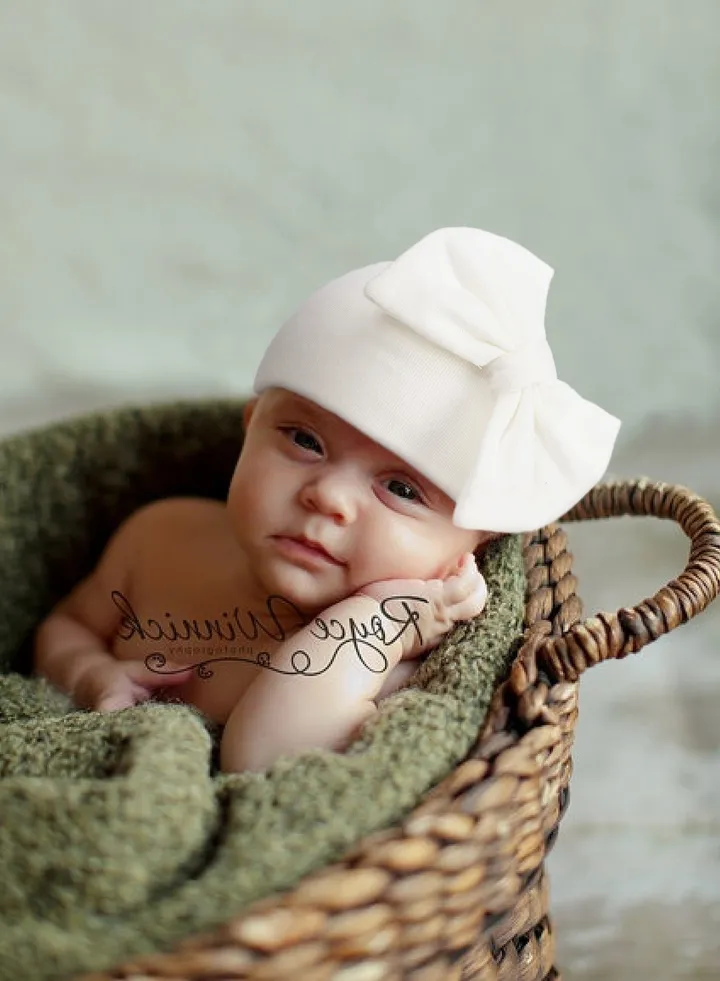 Newborn Bowtie Pullover Hat White