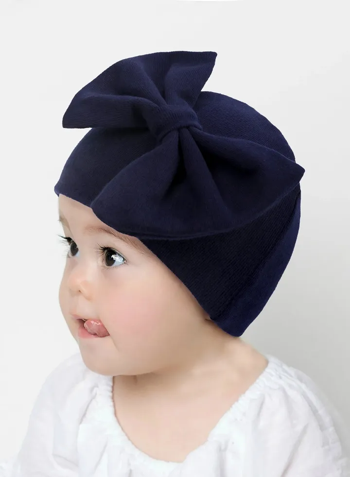 Newborn Bowtie Pullover Hat Dark Blue