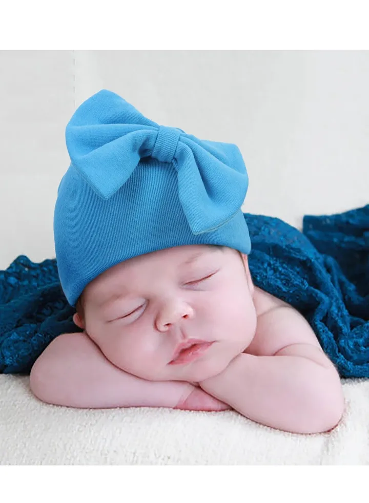 Newborn Bowtie Pullover Hat Blue