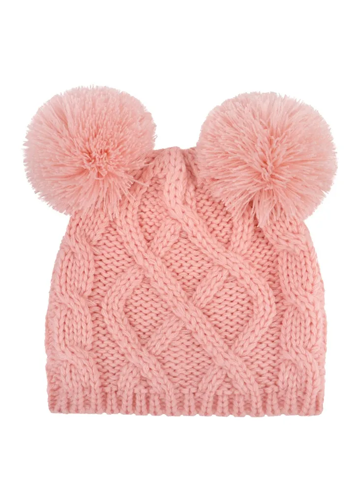 Baby Warm Bear Knitted Hat Pink