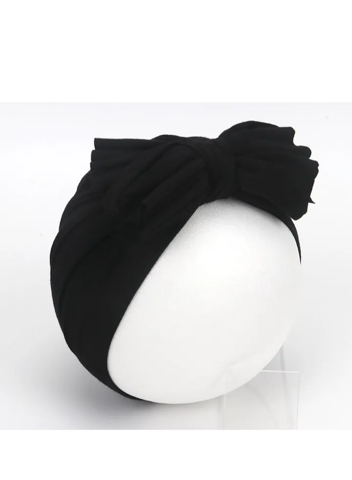 Newborn Cotton Bowtie Pullover Hat Black