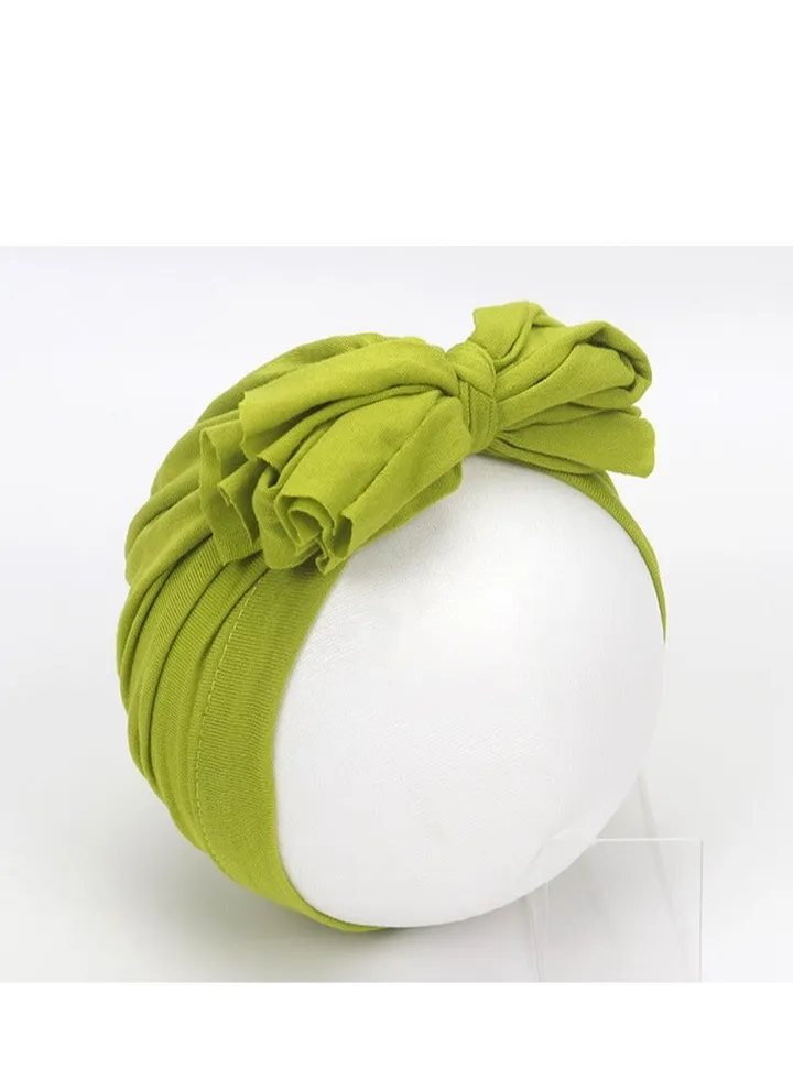 Newborn Cotton Bowtie Pullover Hat Bright Green