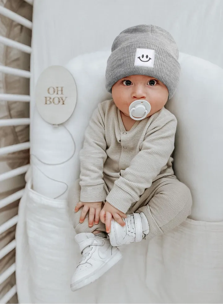 Baby Smiling Face Baby Knitted Hat Grey