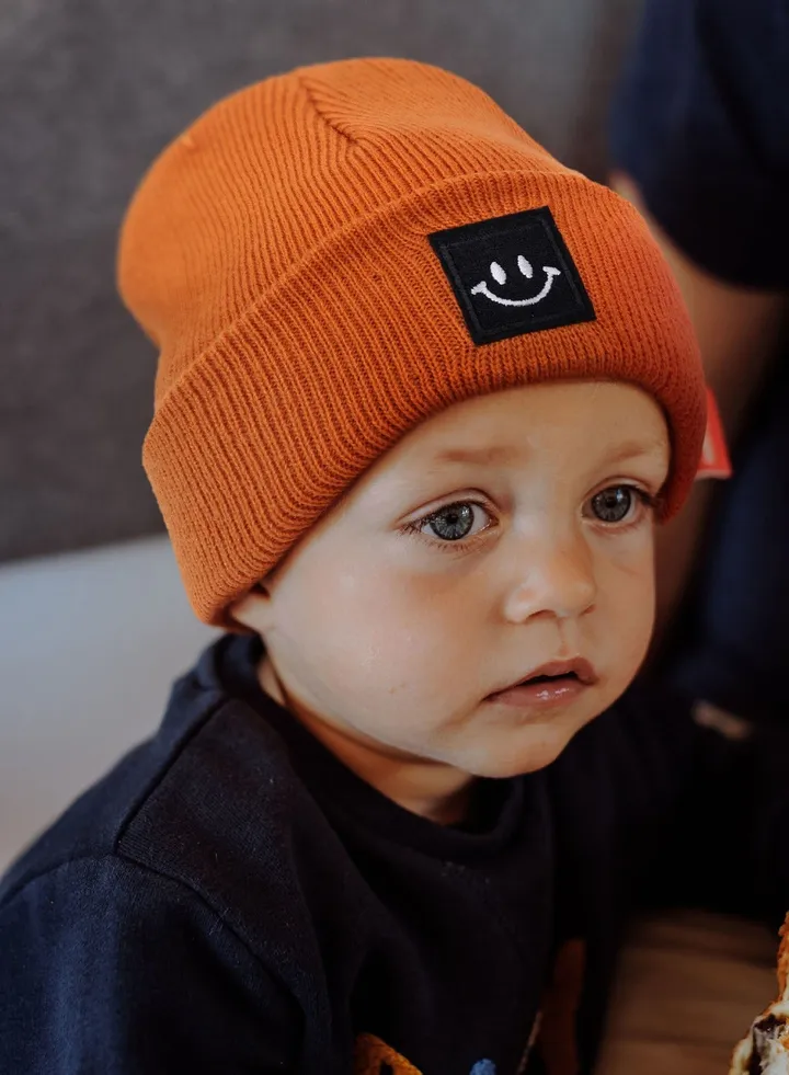 Baby Smiling Face Baby Knitted Hat Orange