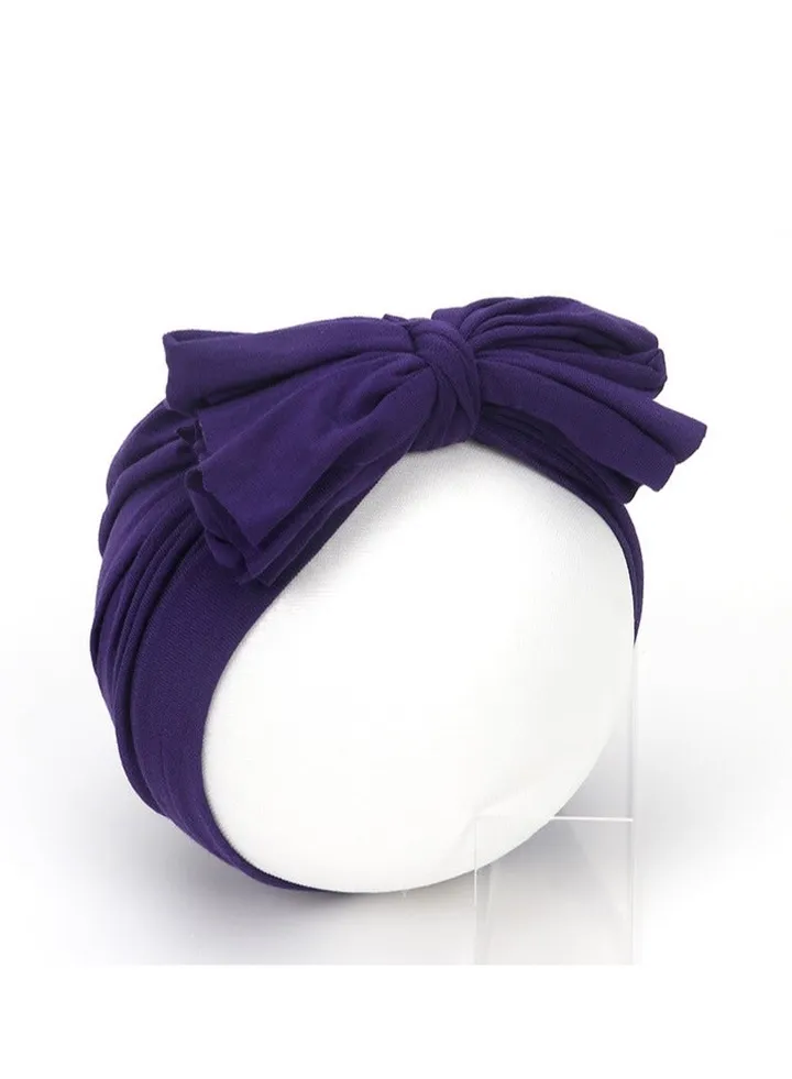 Newborn Cotton Bowtie Pullover Hat Dark Purple