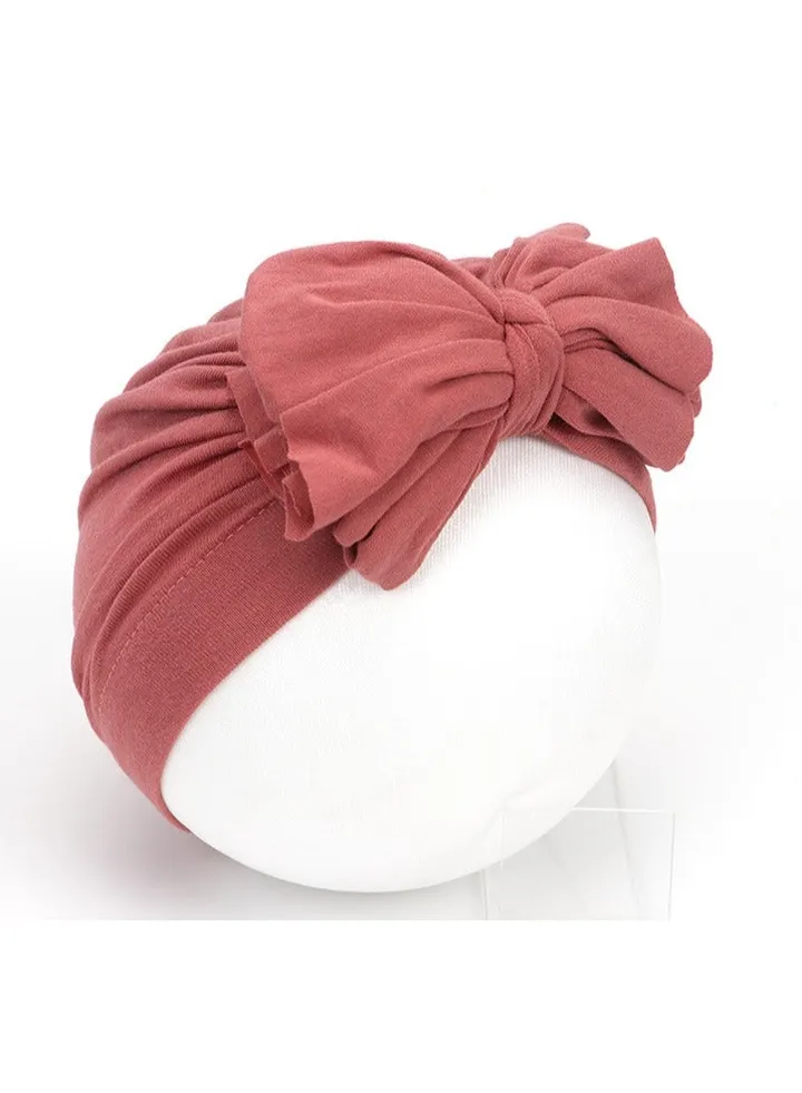 Newborn Cotton Bowtie Pullover Hat Dirty Pink