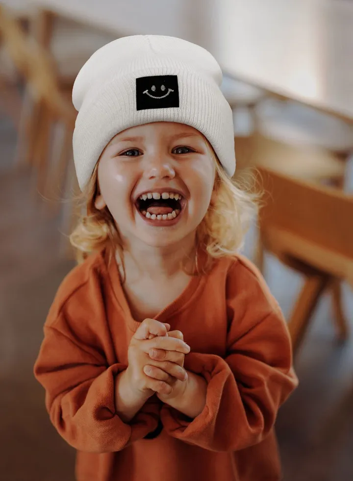 Baby Smiling Face Baby Knitted Hat White