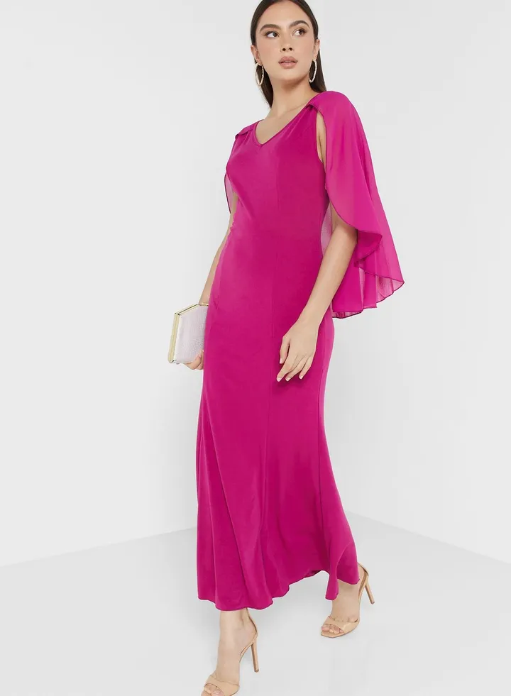 Cape Style Sleeve Mermaid Cut Dress