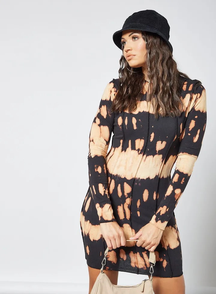 Seam Detail Tie Dye Dress Black/Orange
