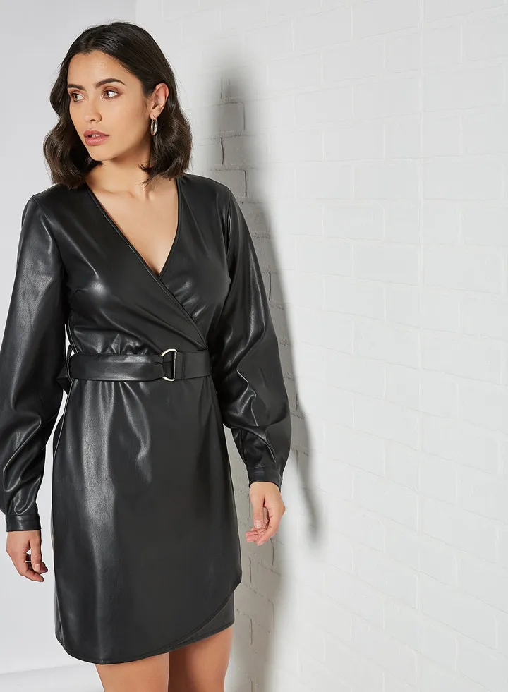 Faux Leather Dress Black(C-N10)