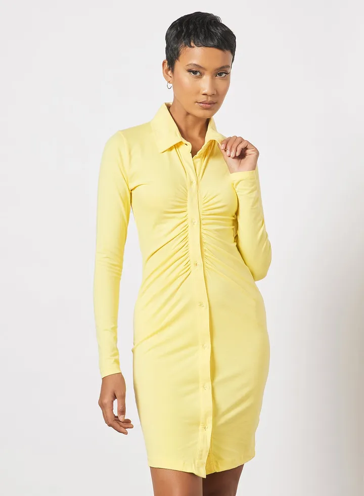 Ruched Shirt Dress Yellow