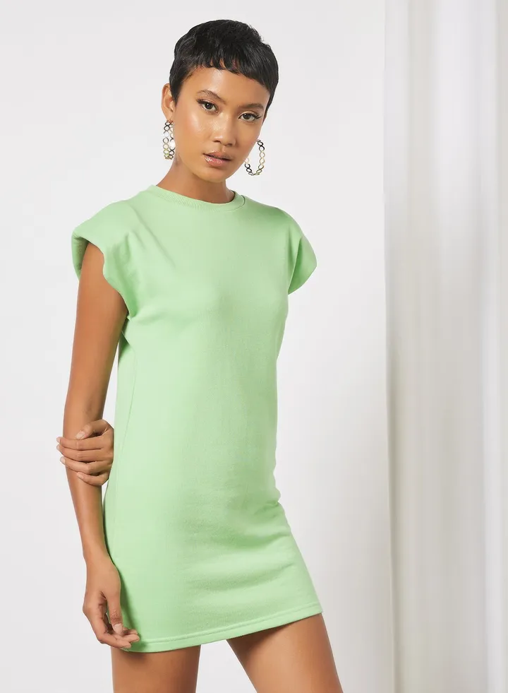 Padded Shoulder Dress Green 