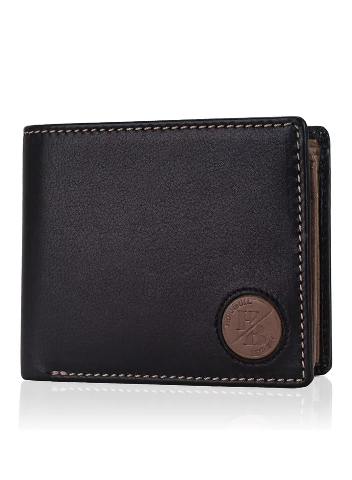 Bill Mens Leather Wallet, Black/Mud, Casual